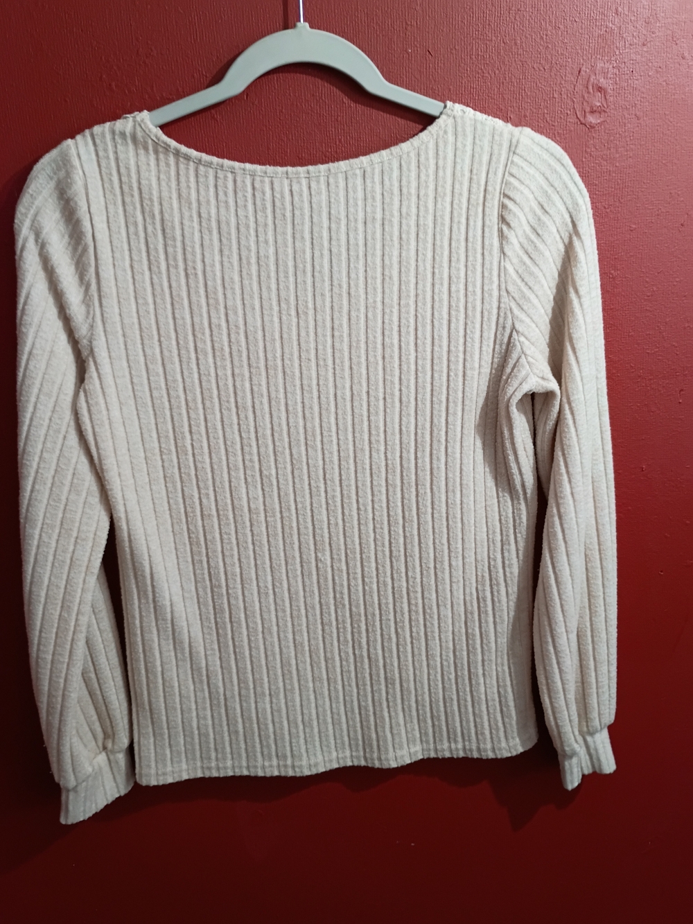 Women’s Long Sleeve Lace-Trim Ribbed Top - Cream - Picture 3 of 10